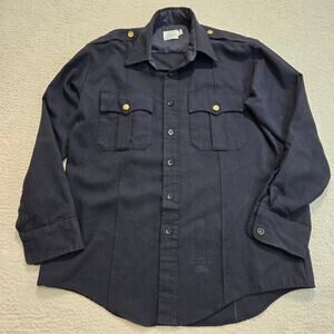 Vtg 60s-70s Men's Navy Blue New Jersey Law Enforcement Uniform Shirt Sz 16 1/2